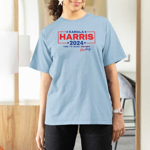 Harris 2024 Time To Make Herstory T Shirt For Women American Flag Election Star TS11 Light Blue Print Your Wear