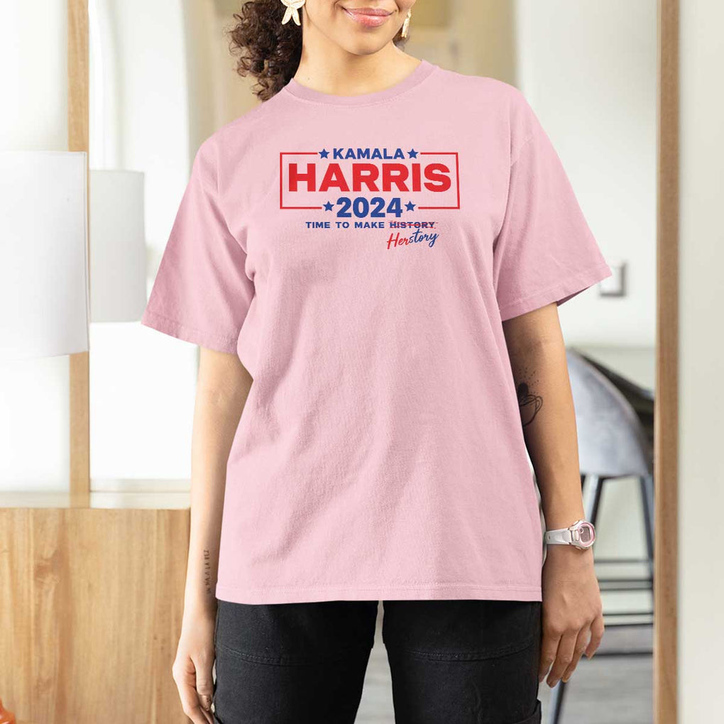 Harris 2024 Time To Make Herstory T Shirt For Women American Flag Election Star TS11 Light Pink Print Your Wear
