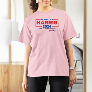 Harris 2024 Time To Make Herstory T Shirt For Women American Flag Election Star TS11 Light Pink Print Your Wear