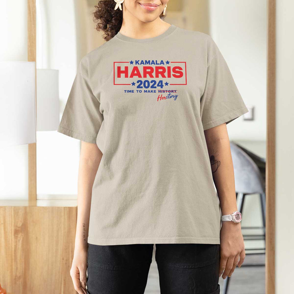 Harris 2024 Time To Make Herstory T Shirt For Women American Flag Election Star TS11 Sand Print Your Wear