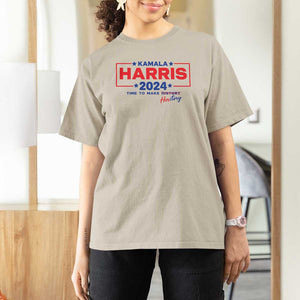 Harris 2024 Time To Make Herstory T Shirt For Women American Flag Election Star TS11 Sand Print Your Wear