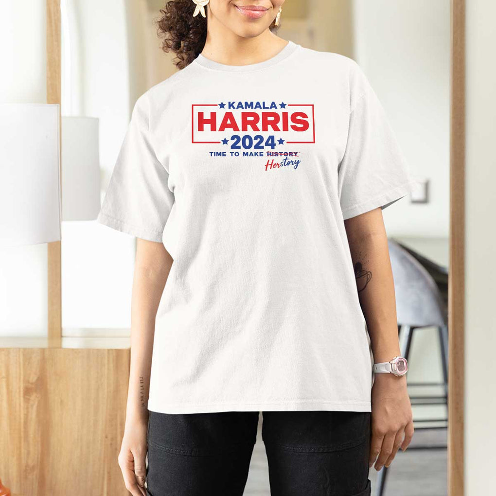 Harris 2024 Time To Make Herstory T Shirt For Women American Flag Election Star TS11 White Print Your Wear