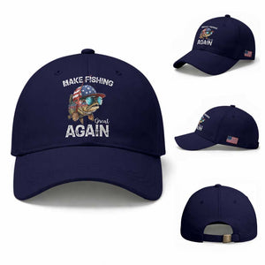 Funny Make Fishing Great Again Baseball Cap Bass Fishing TS11 Baseball Cap Universal Fit Dark Blue Print Your Wear