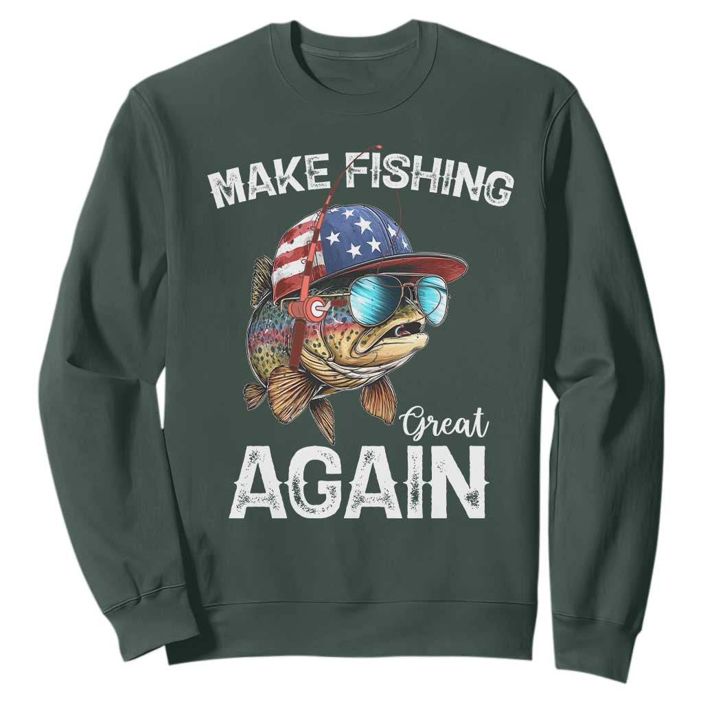 Funny Make Fishing Great Again Sweatshirt Bass Fishing TS11 Dark Forest Green Print Your Wear