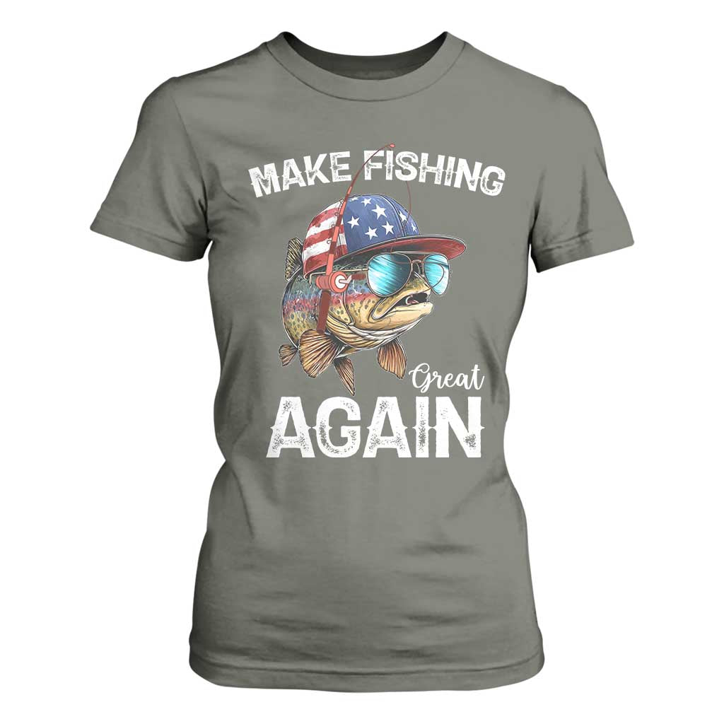 Funny Make Fishing Great Again T Shirt For Women Bass Fishing TS11 Military Green Print Your Wear