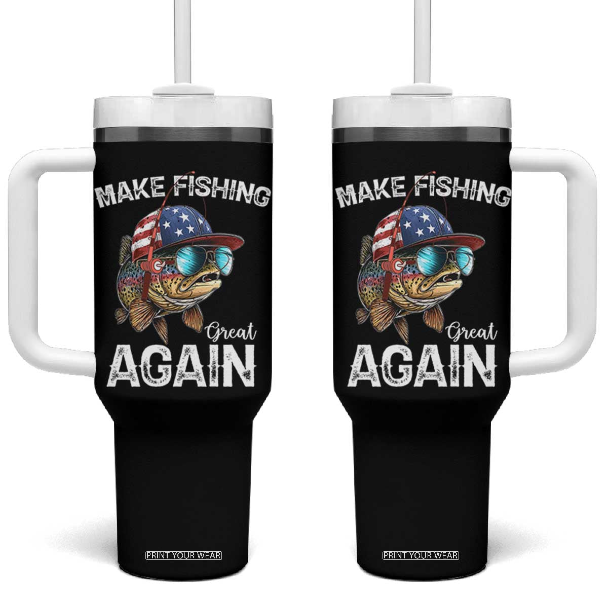 Funny Make Fishing Great Again Tumbler With Handle Bass Fishing TS11 One Size: 40 oz Black Print Your Wear