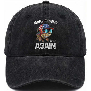 Funny Make Fishing Great Again Washed Cotton Baseball Cap Bass Fishing TS11 Print Your Wear
