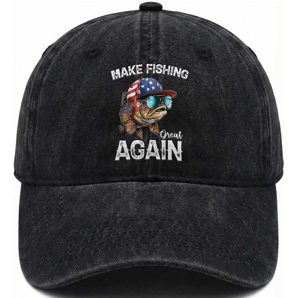Funny Make Fishing Great Again Washed Cotton Baseball Cap Bass Fishing TS11 Print Your Wear