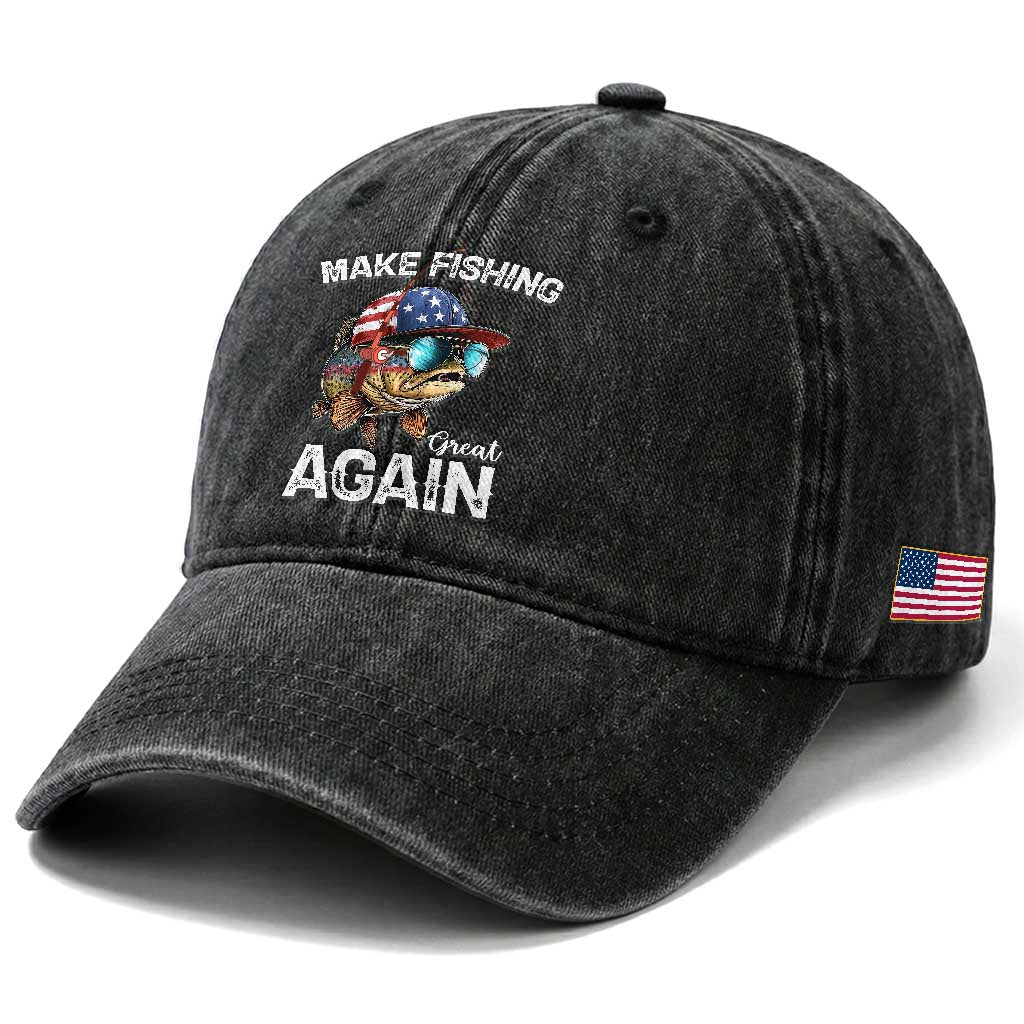 Funny Make Fishing Great Again Washed Cotton Baseball Cap Bass Fishing TS11 Print Your Wear