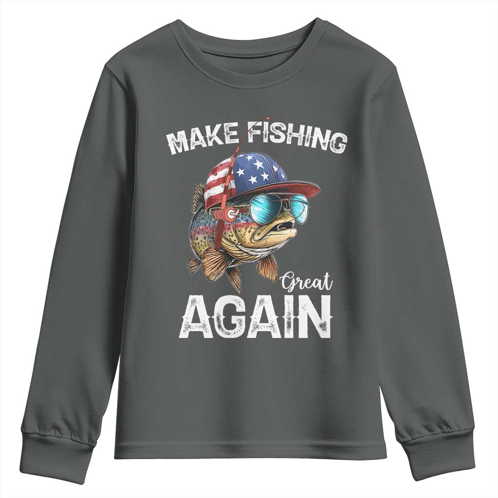 Funny Make Fishing Great Again Youth Sweatshirt Bass Fishing TS11 Dark Heather Print Your Wear