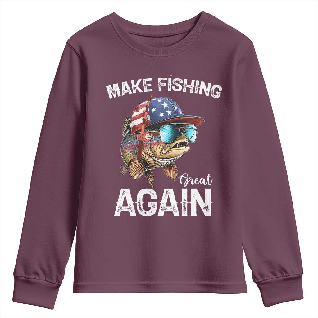 Funny Make Fishing Great Again Youth Sweatshirt Bass Fishing TS11 Maroon Print Your Wear