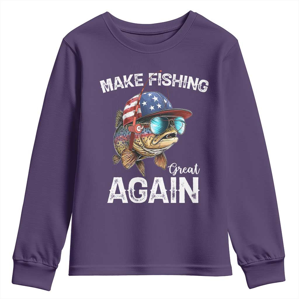 Funny Make Fishing Great Again Youth Sweatshirt Bass Fishing TS11 Purple Print Your Wear