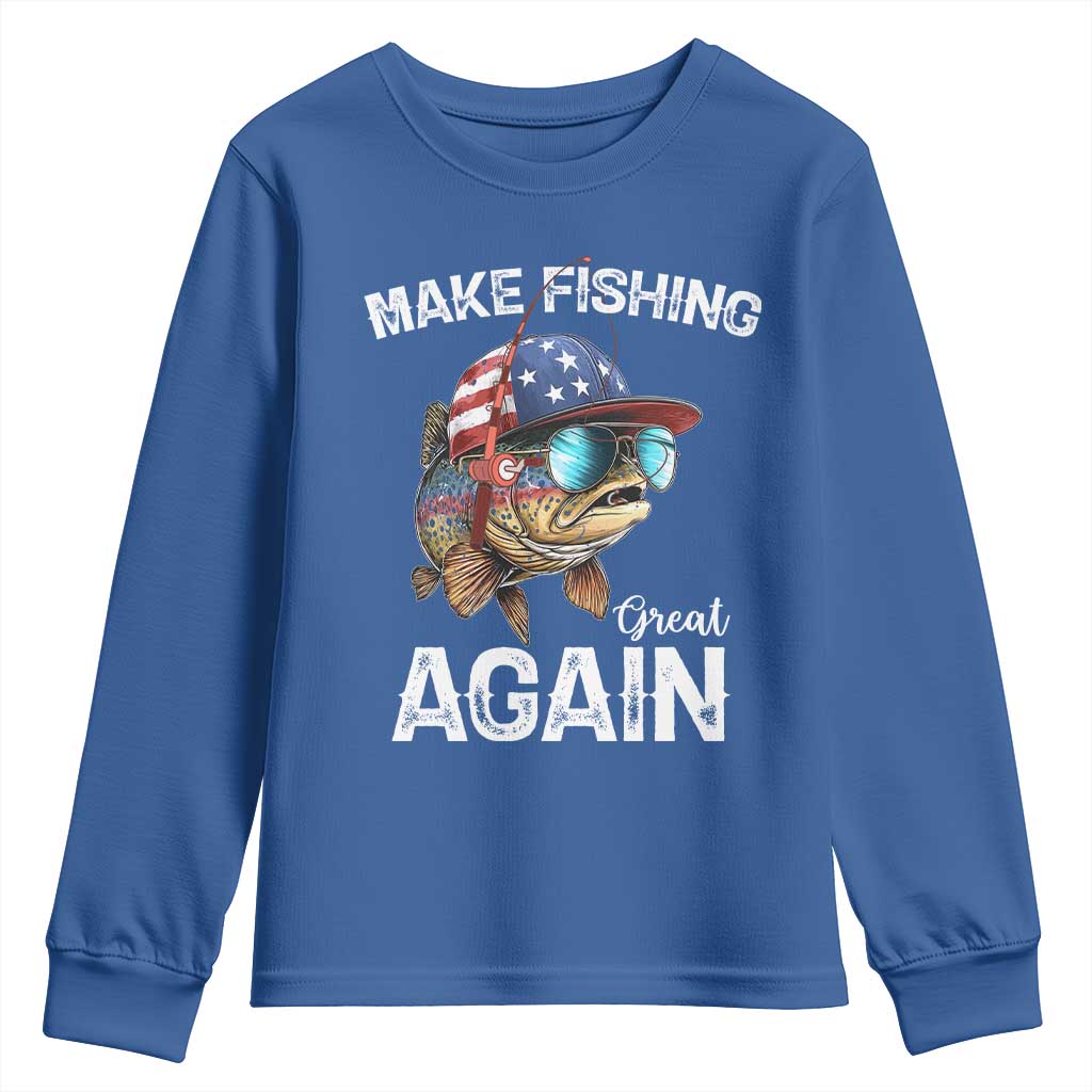 Funny Make Fishing Great Again Youth Sweatshirt Bass Fishing TS11 Royal Blue Print Your Wear