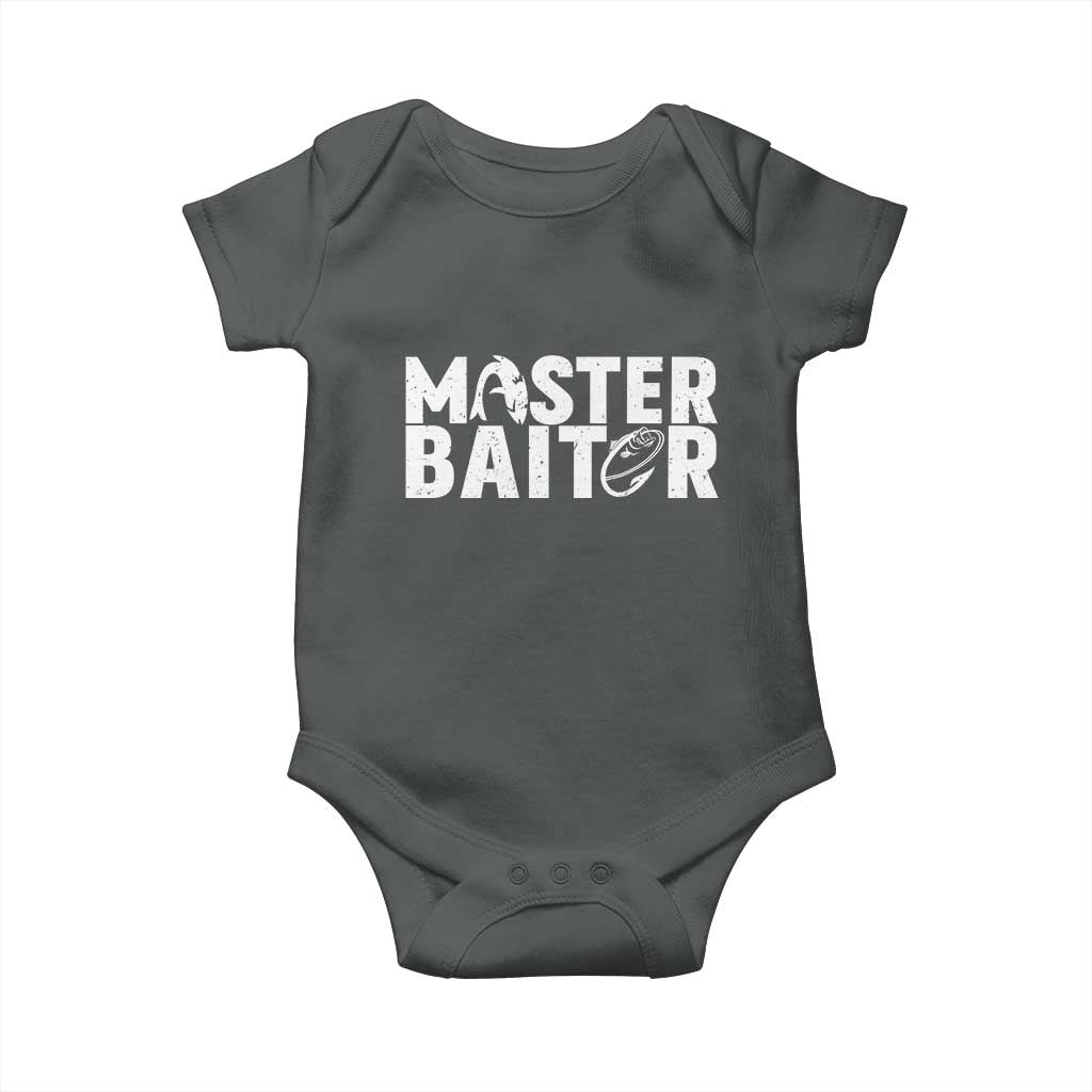 Funny Master Baiter Baby Onesie Fishing Fisherman Adult Jokes Father's Day TS11 Dark Heather Print Your Wear