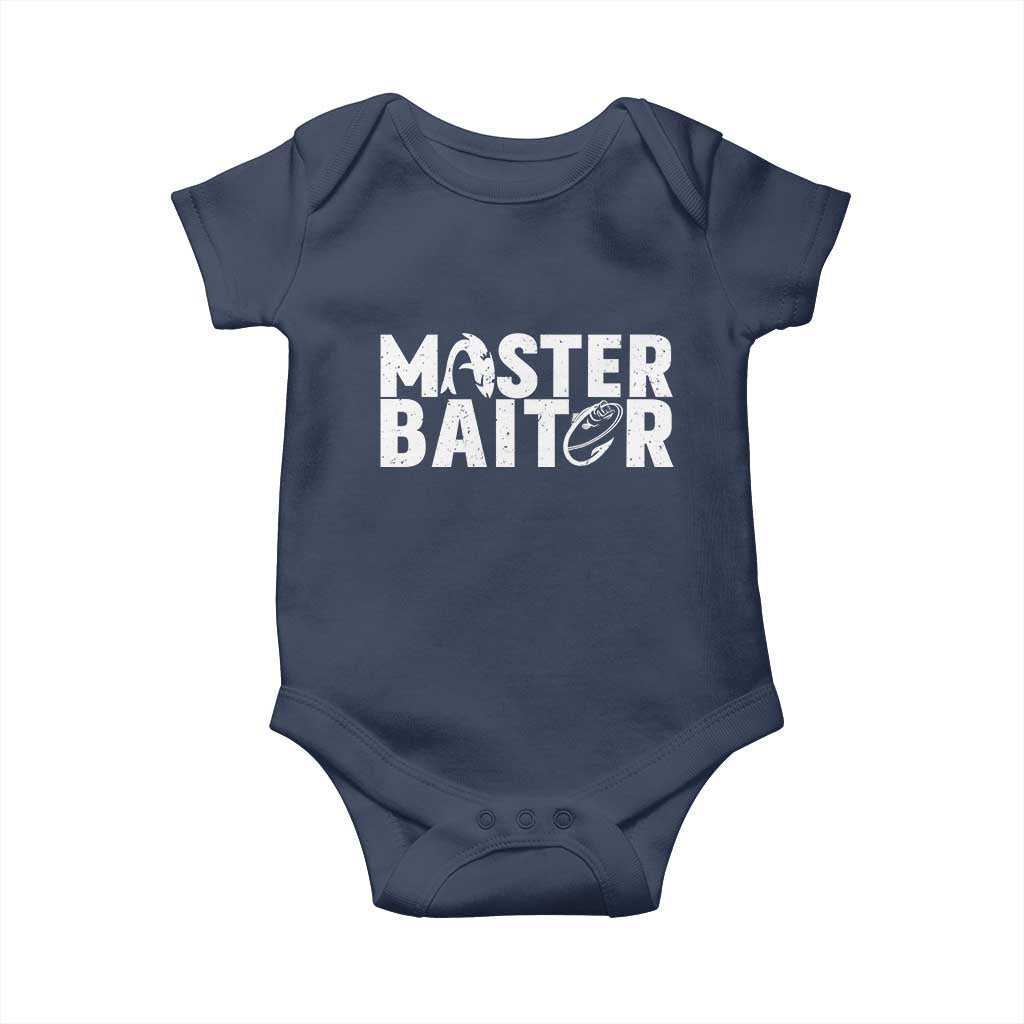 Funny Master Baiter Baby Onesie Fishing Fisherman Adult Jokes Father's Day TS11 Navy Print Your Wear