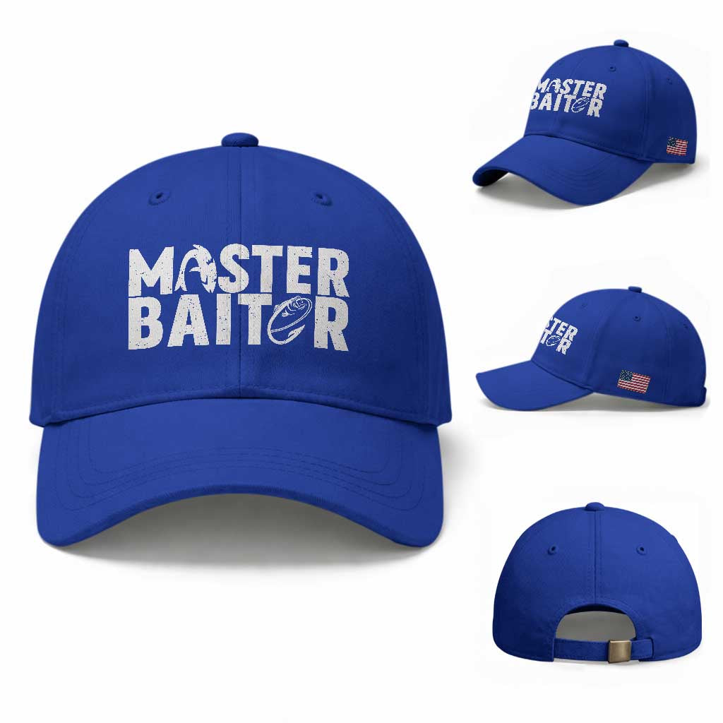 Funny Master Baiter Baseball Cap Fishing Fisherman Adult Jokes Father's Day TS11 Baseball Cap Universal Fit Royal Blue Print Your Wear