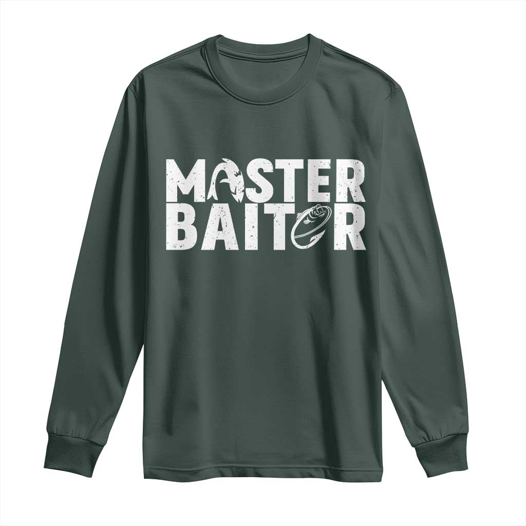 Funny Master Baiter Long Sleeve Shirt Fishing Fisherman Adult Jokes Father's Day TS11 Dark Forest Green Print Your Wear
