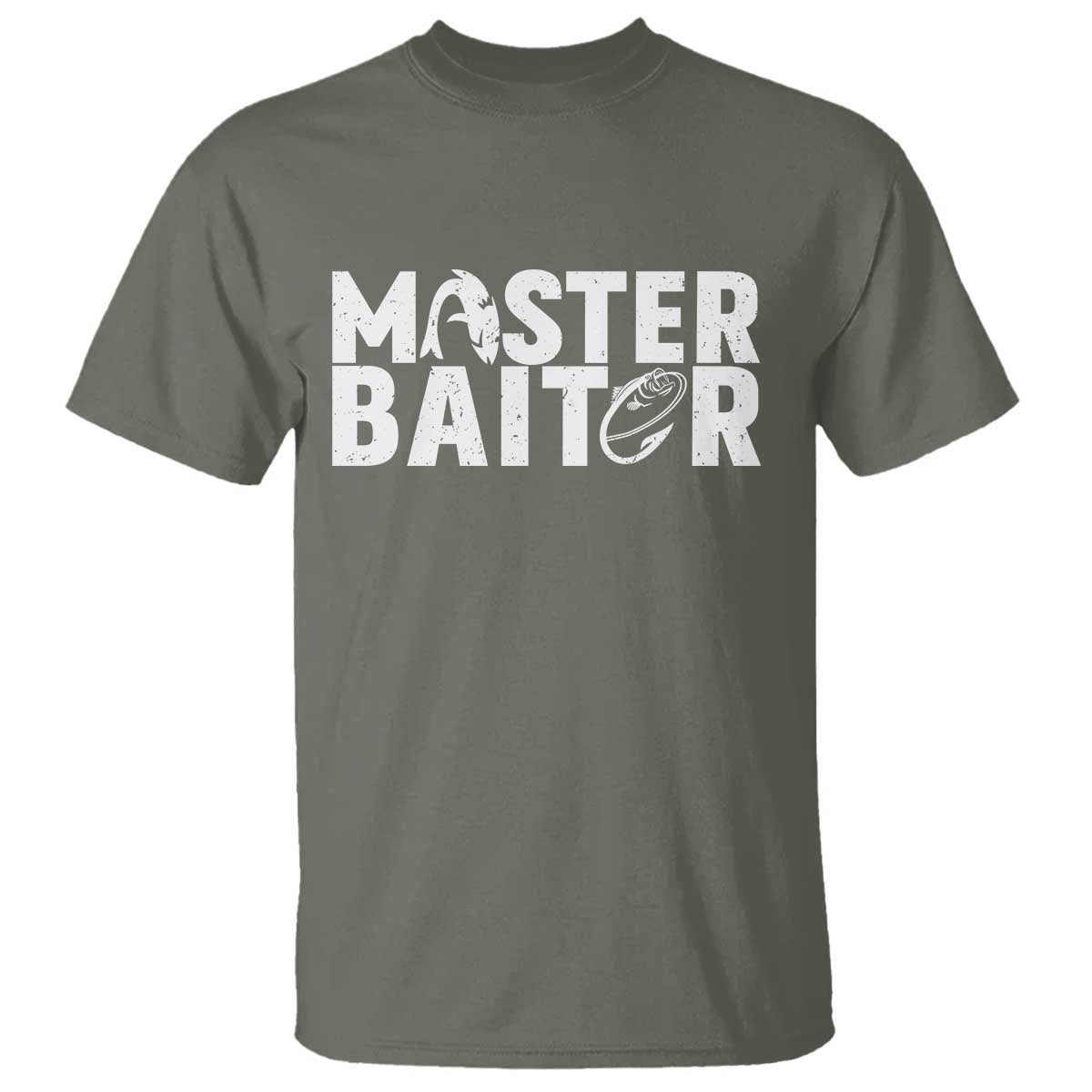 Funny Master Baiter T Shirt Fishing Fisherman Adult Jokes Father's Day TS11 Military Green Print Your Wear