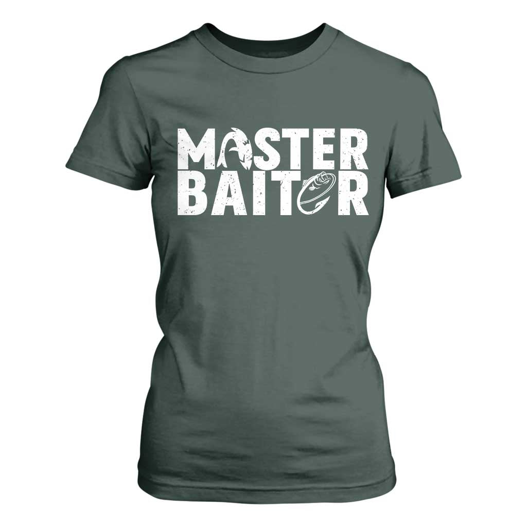 Funny Master Baiter T Shirt For Women Fishing Fisherman Adult Jokes Father's Day TS11 Dark Forest Green Print Your Wear