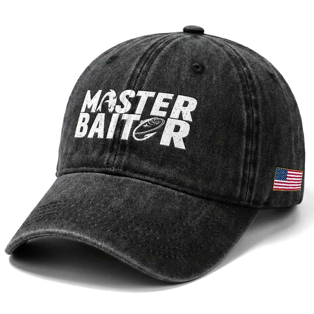 Funny Master Baiter Washed Cotton Baseball Cap Fishing Fisherman Adult Jokes Father's Day TS11 Print Your Wear