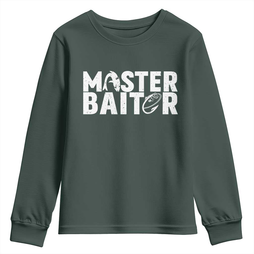 Funny Master Baiter Youth Sweatshirt Fishing Fisherman Adult Jokes Father's Day TS11 Dark Forest Green Print Your Wear