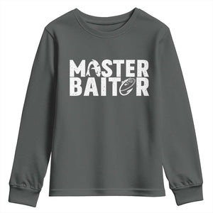 Funny Master Baiter Youth Sweatshirt Fishing Fisherman Adult Jokes Father's Day TS11 Dark Heather Print Your Wear
