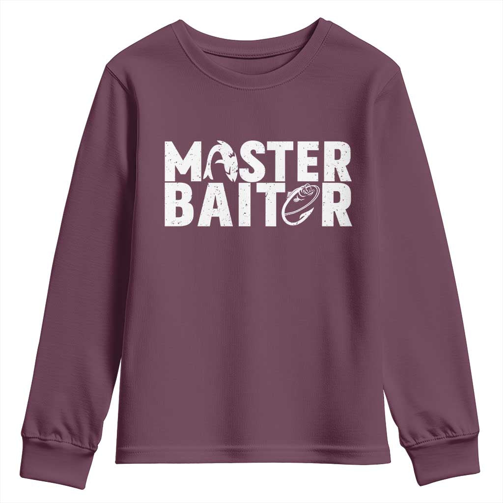 Funny Master Baiter Youth Sweatshirt Fishing Fisherman Adult Jokes Father's Day TS11 Maroon Print Your Wear