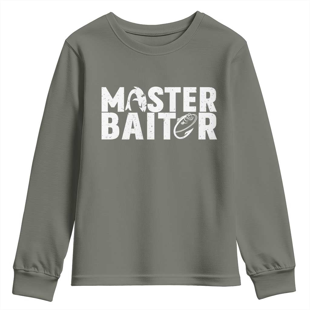 Funny Master Baiter Youth Sweatshirt Fishing Fisherman Adult Jokes Father's Day TS11 Military Green Print Your Wear