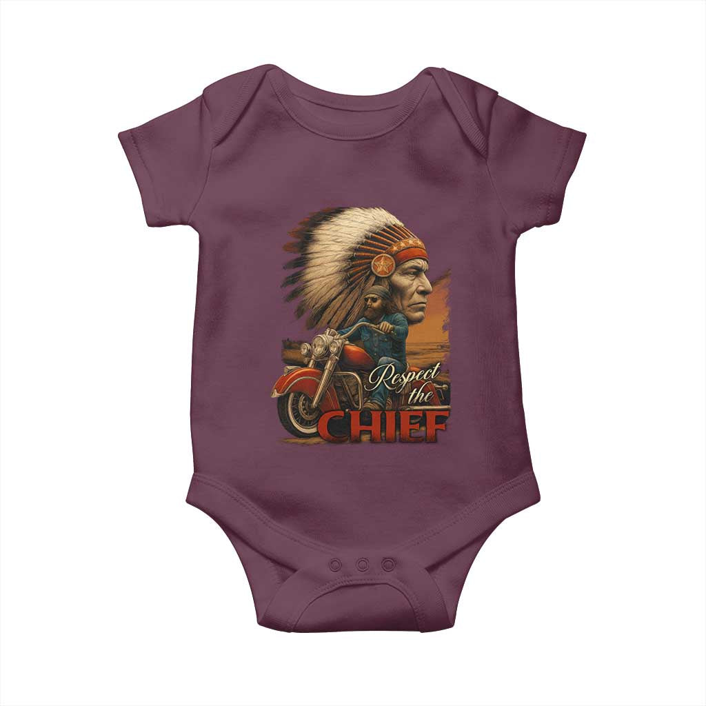 Indian American Rider Baby Onesie Respect The Native Chief Native American Motorcycle TS11 Maroon Print Your Wear
