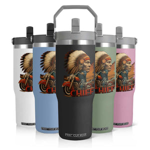 Indian American Rider Flip Straw Tumbler Respect The Native Chief Native American Motorcycle TS11 Print Your Wear