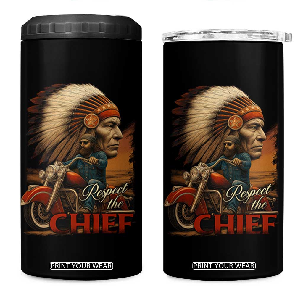 Indian American Rider 4 in 1 Can Cooler Tumbler Respect The Native Chief Native American Motorcycle TS11 One Size: 16 oz Black Print Your Wear