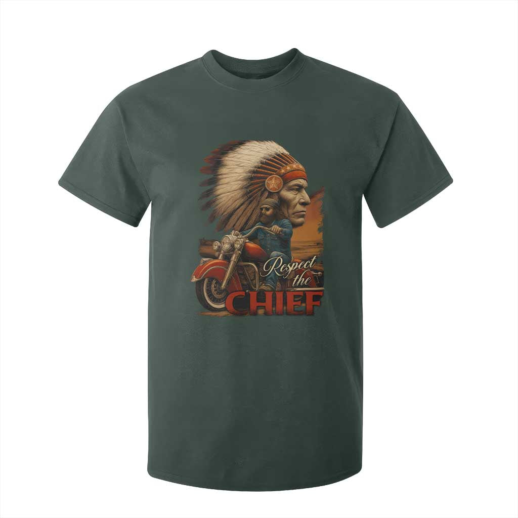 Indian American Rider T Shirt For Kid Respect The Native Chief Native American Motorcycle TS11 Dark Forest Green Print Your Wear