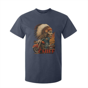 Indian American Rider T Shirt For Kid Respect The Native Chief Native American Motorcycle TS11 Navy Print Your Wear