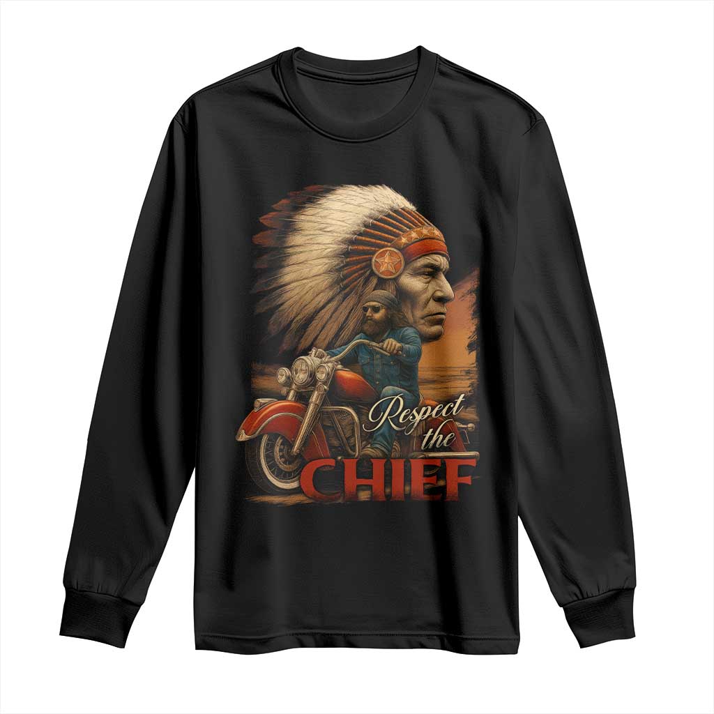 Indian American Rider Long Sleeve Shirt Respect The Native Chief Native American Motorcycle TS11 Black Print Your Wear