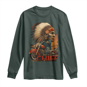 Indian American Rider Long Sleeve Shirt Respect The Native Chief Native American Motorcycle TS11 Dark Forest Green Print Your Wear