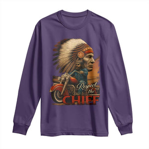 Indian American Rider Long Sleeve Shirt Respect The Native Chief Native American Motorcycle TS11 Purple Print Your Wear