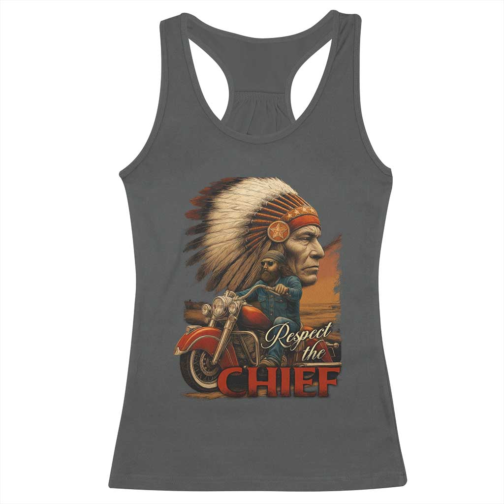 Indian American Rider Racerback Tank Top Respect The Native Chief Native American Motorcycle TS11 Dark Heather Print Your Wear