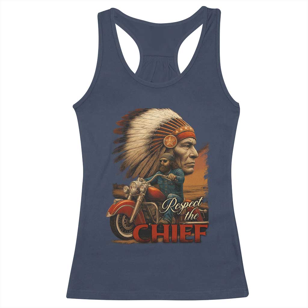 Indian American Rider Racerback Tank Top Respect The Native Chief Native American Motorcycle TS11 Navy Print Your Wear