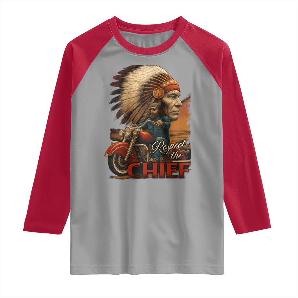 Indian American Rider Raglan Shirt Respect The Native Chief Native American Motorcycle TS11 Sport Gray Red Print Your Wear