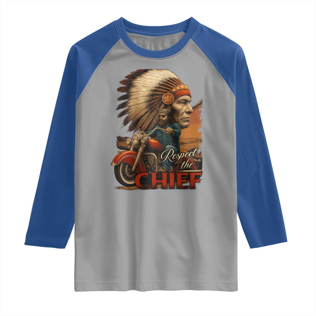 Indian American Rider Raglan Shirt Respect The Native Chief Native American Motorcycle TS11 Sport Gray Royal Print Your Wear