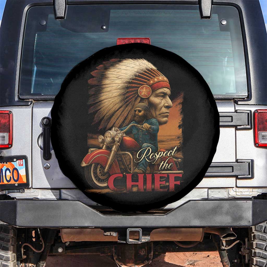 Indian American Rider Spare Tire Cover Respect The Native Chief Native American Motorcycle TS11 No hole Black Print Your Wear