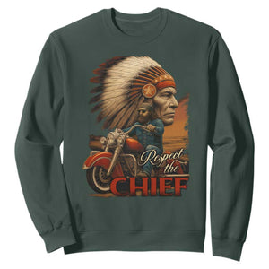 Indian American Rider Sweatshirt Respect The Native Chief Native American Motorcycle TS11 Dark Forest Green Print Your Wear