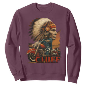 Indian American Rider Sweatshirt Respect The Native Chief Native American Motorcycle TS11 Maroon Print Your Wear
