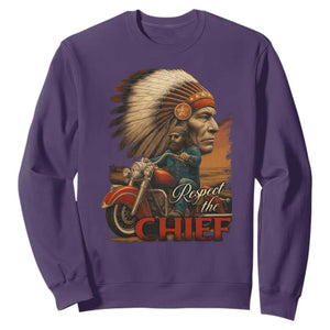 Indian American Rider Sweatshirt Respect The Native Chief Native American Motorcycle TS11 Purple Print Your Wear