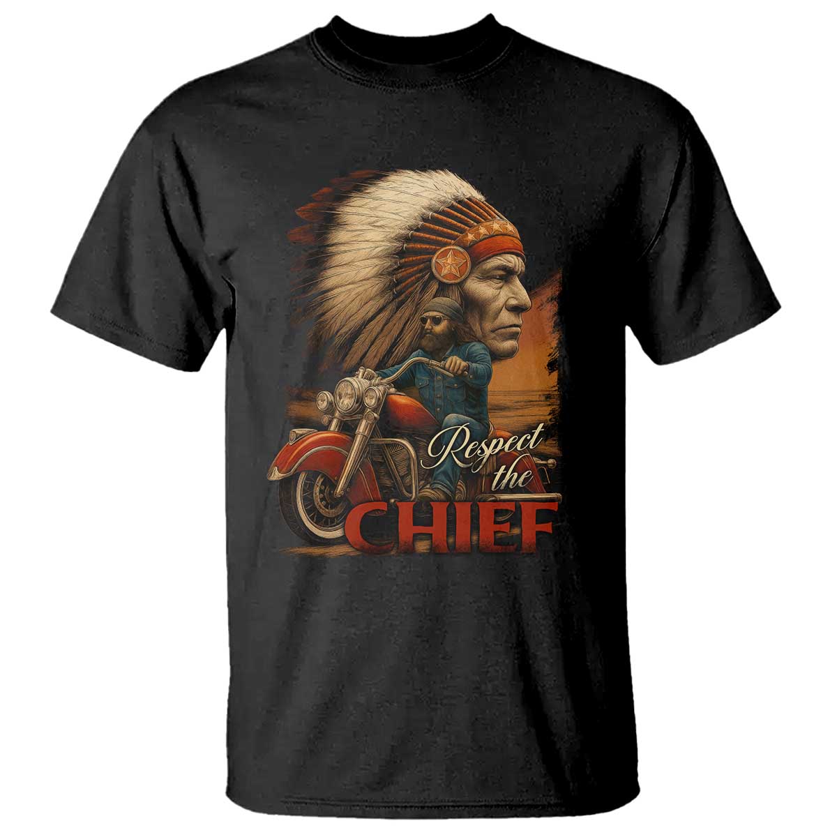 Indian American Rider T Shirt Respect The Native Chief Native American Motorcycle TS11 Black Print Your Wear