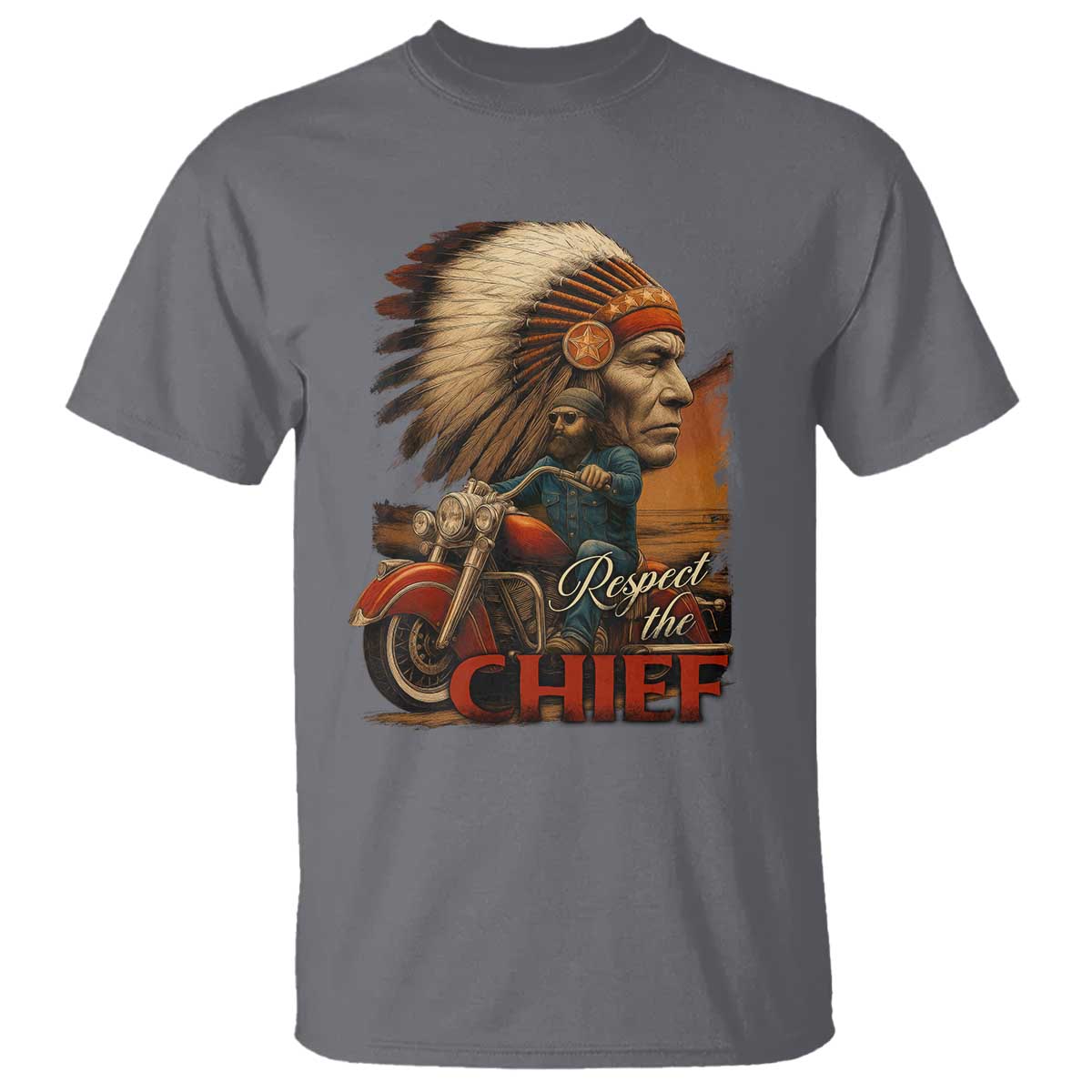 Indian American Rider T Shirt Respect The Native Chief Native American Motorcycle TS11 Charcoal Print Your Wear