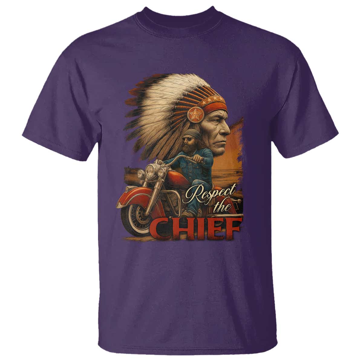 Indian American Rider T Shirt Respect The Native Chief Native American Motorcycle TS11 Purple Print Your Wear