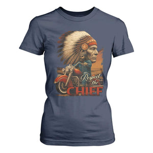 Indian American Rider T Shirt For Women Respect The Native Chief Native American Motorcycle TS11 Navy Print Your Wear