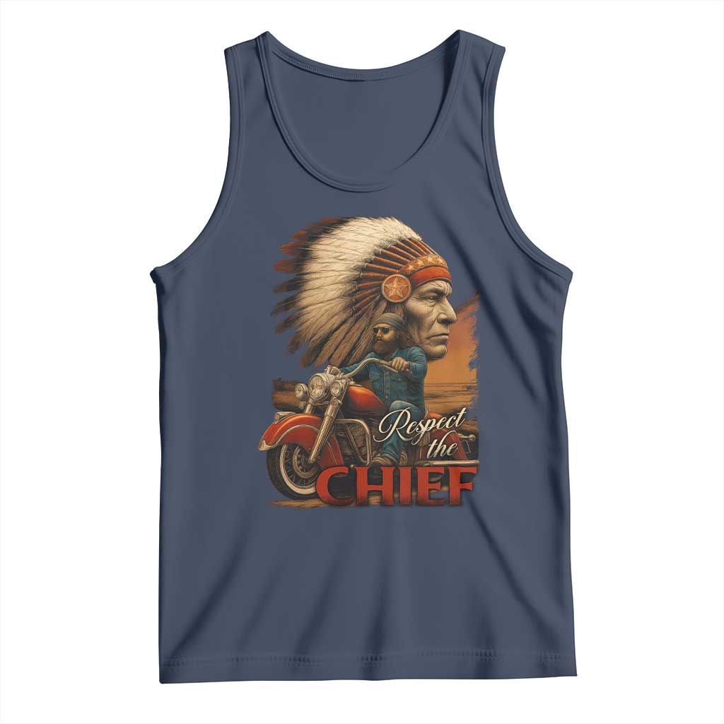 Indian American Rider Tank Top Respect The Native Chief Native American Motorcycle TS11 Navy Print Your Wear