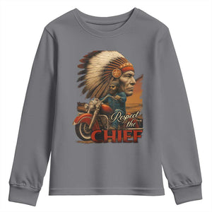 Indian American Rider Youth Sweatshirt Respect The Native Chief Native American Motorcycle TS11 Charcoal Print Your Wear